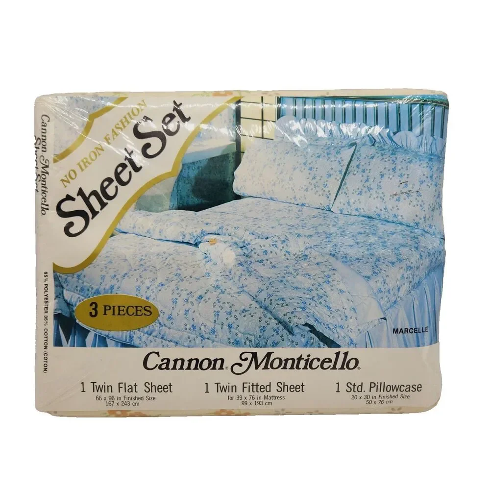 Vintage Cannon Monticello Marcelle 3 Pc Twin Sheet Set Beige Tan Floral NOS